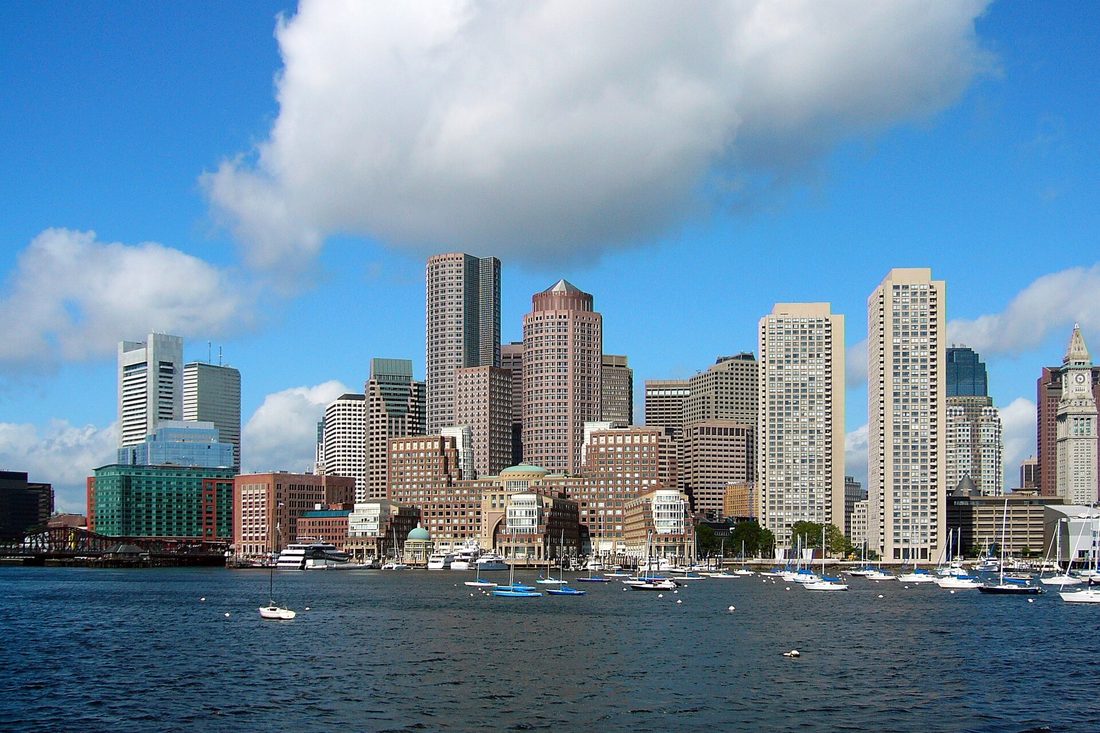 Boston, MA — the Financial District skyline across Boston Harbor